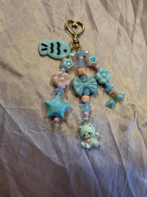 Blue Kitty Cluster Keychain